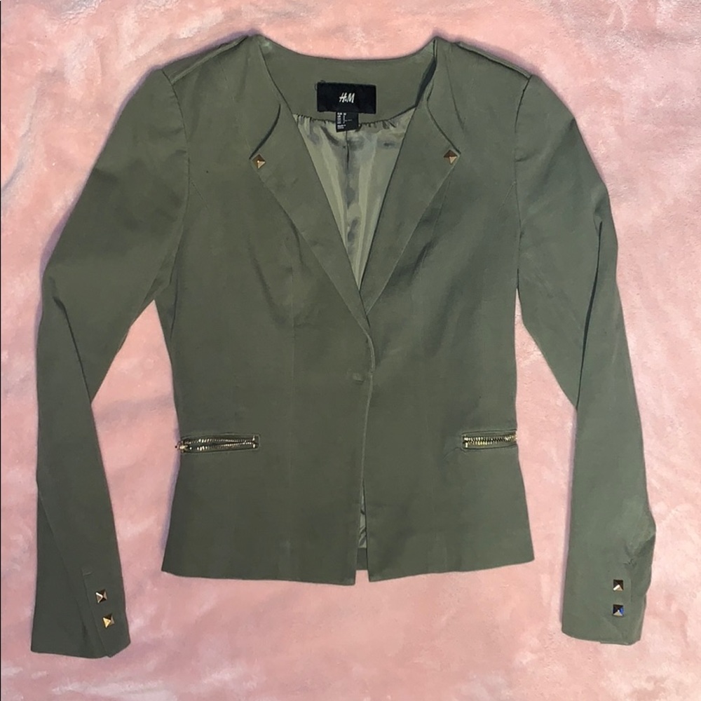 H&M - 2 - Army Green Studded Zipper Jacket
